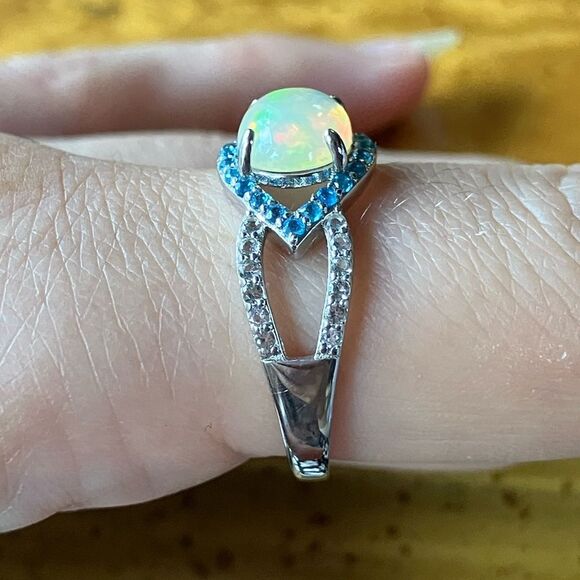 Natural Ethiopian Opal Sterling Silver Ring Size 9 - Picture 3 of 9